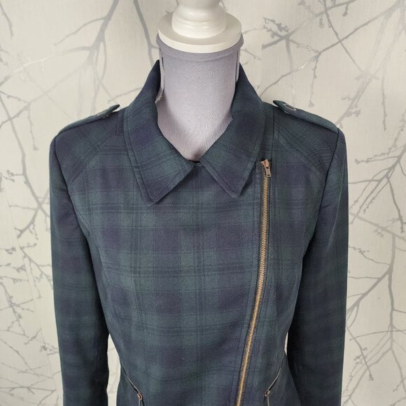 Cabi Tartan Plaid Stretch Asymmetrical Moto Jacket - Picture 7 of 9